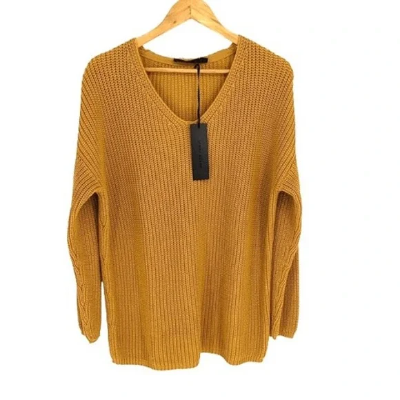 Jenni Kayne Cotton Cabin Knit Pullover Sweater Oversized Mustard Yellow Size Med